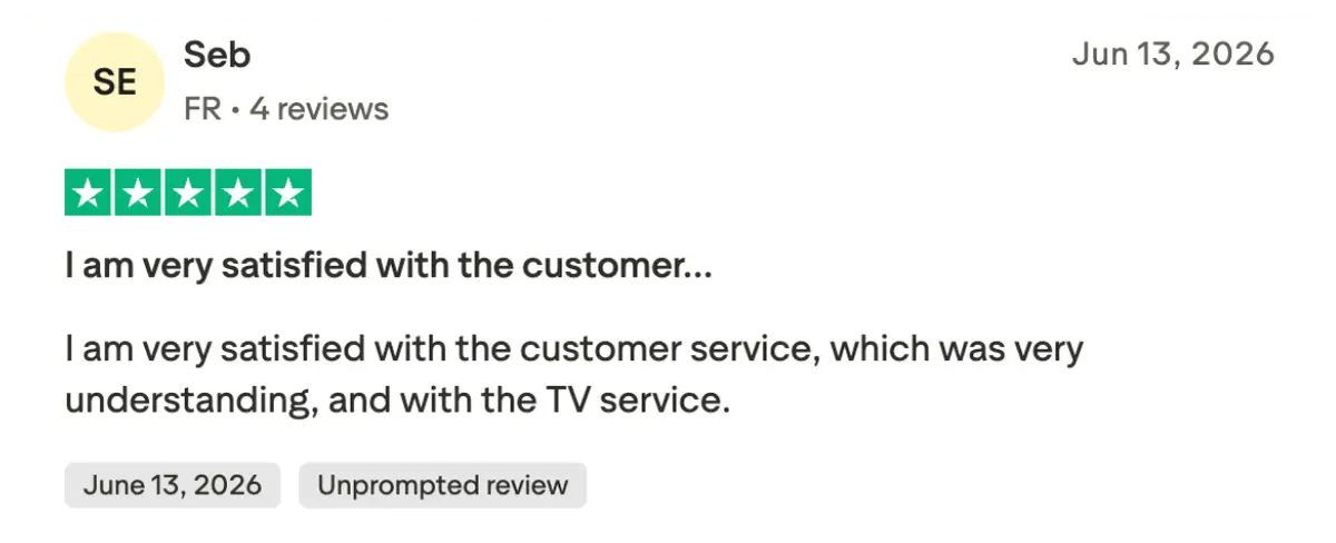 Trustpilot subscriber evaluation screenshot 3 for basta iptv sverige
